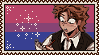 A Deviantart-style stamp with Rody, talking and taking notes on a notepad, in front of the bisexual pride flag. There are sparkles next to him.