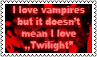 DeviantArt stamp that says, 'I love vampires but it doesn't mean I love Twilight'